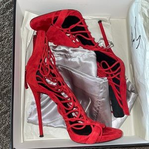Red suede Giuseppe Zanotti Design high hills 37 1/2